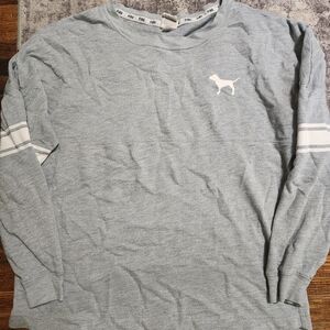 PINK Victoria's Secret Light Blue Crewneck Sweatshirt with White Dog Logo